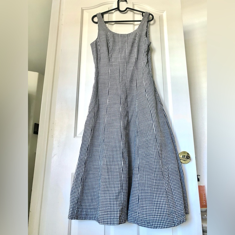 NWOT a new day Black & White Gingham Long A-Line Dress With Pockets.
